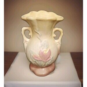 Hull Magnolia Double Handled Bud Vase 13 - 4 3/4" Matte Dusty Pink To Yellow Vtg
